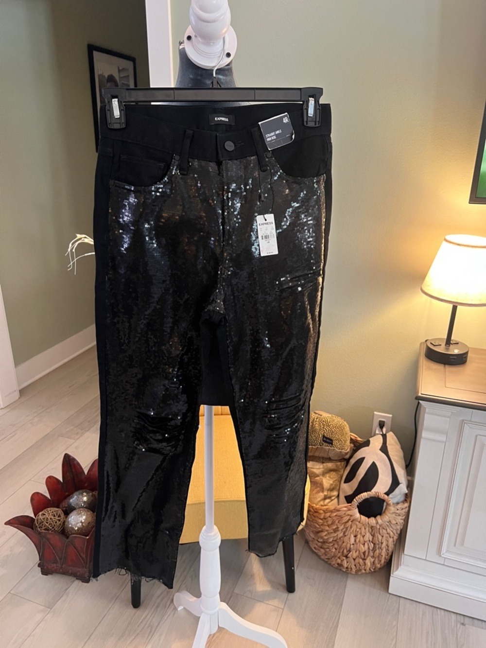 Express Black Sequin Cropped Jeans